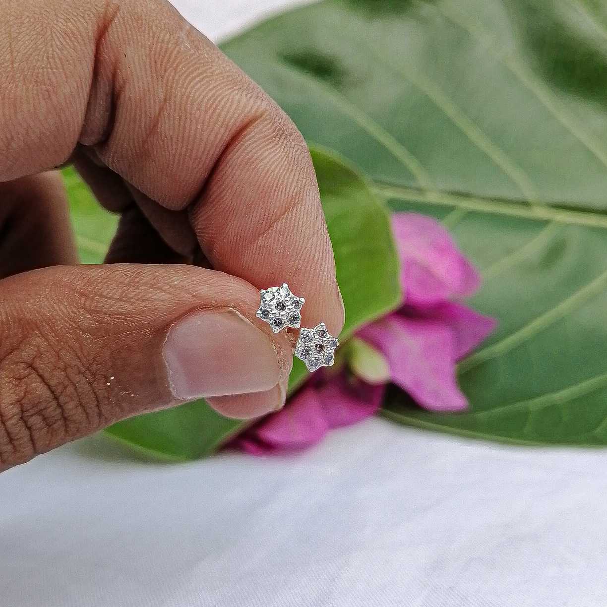 Silver Flower Earrings for Helix Piercing

