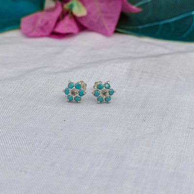 9mm anti-tarnish silver studs with ferozi stones for lobe piercings