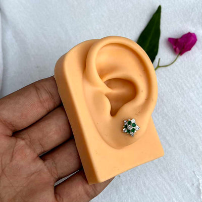 Green white Flower Chandi Stud Earrings