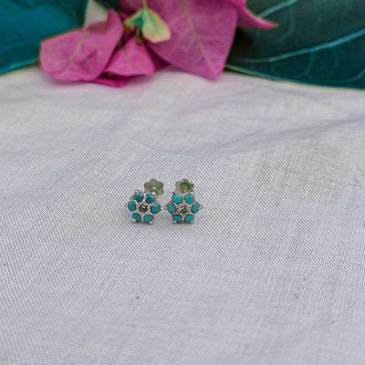 7mm anti-tarnish silver studs with ferozi stones for lobe piercings

