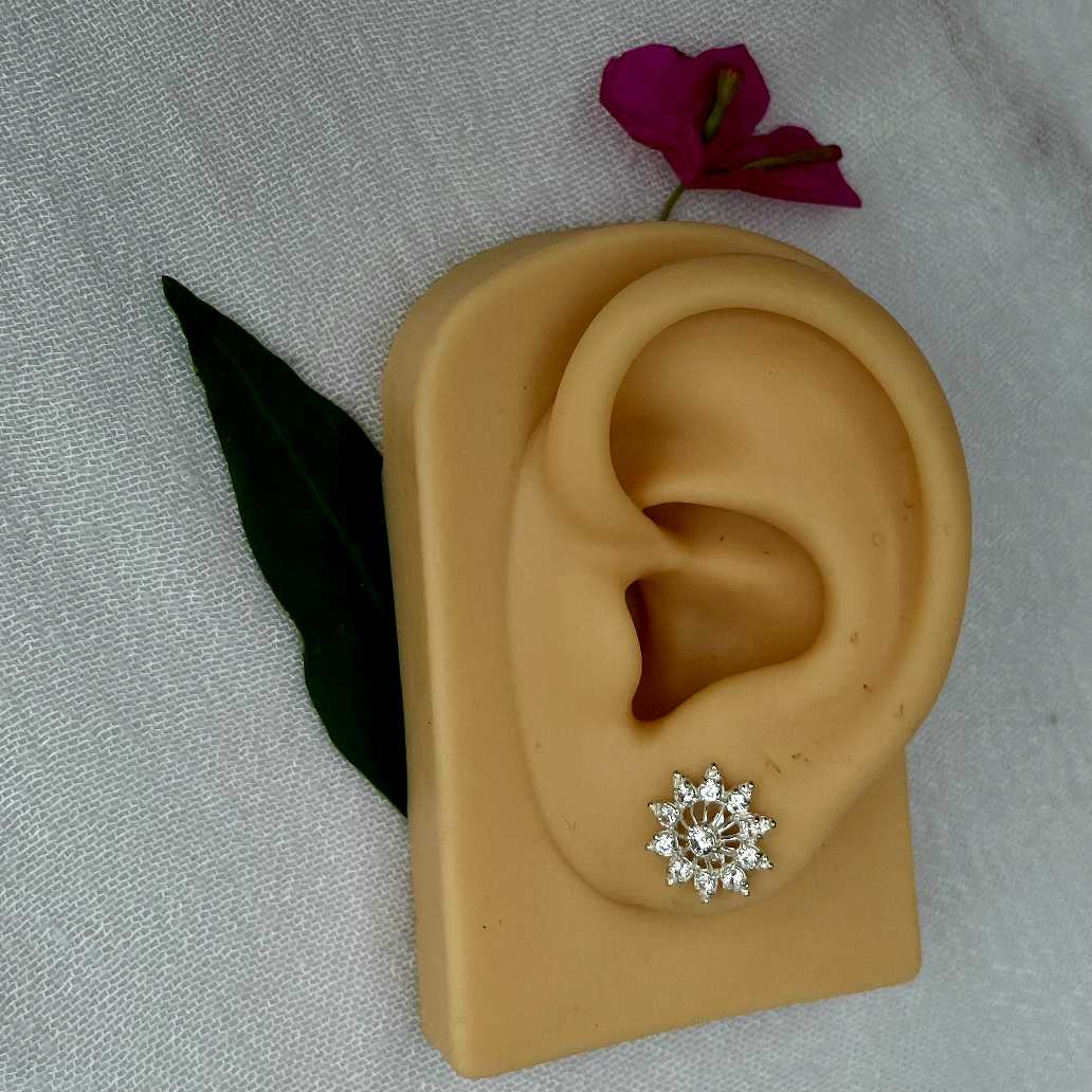 Snowflake flower Zircon Chandi Stud Earrings