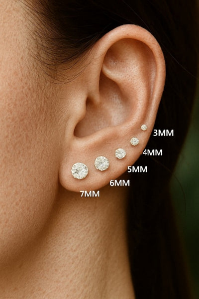 3MM 4MM 5MM 6MM 7MM Chandi Stud Earrings (5Pairs set)