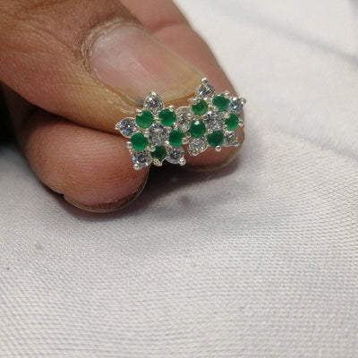 Green white Chandi flower Stud Earrings