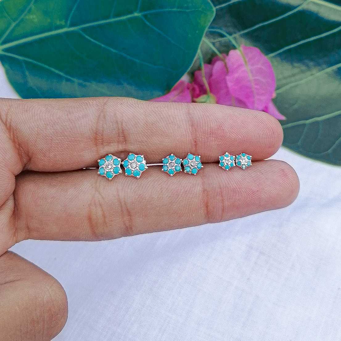 3pairs set of hypoallergenic silver flower earrings set for women in Pakistan

