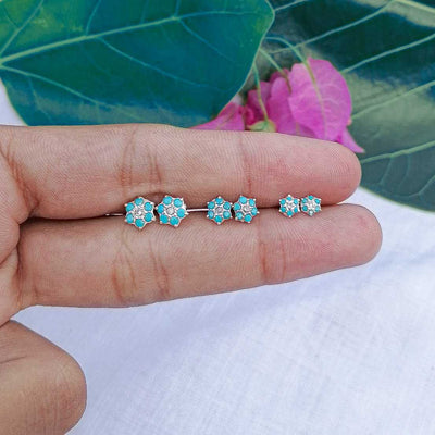 3pairs set of hypoallergenic silver flower earrings set for women in Pakistan

