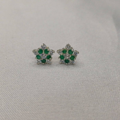 Green white Chandi flower Stud Earrings