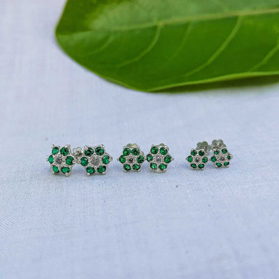 5mm 7mm 9mm Green flower silver earrings for lobe piercing

