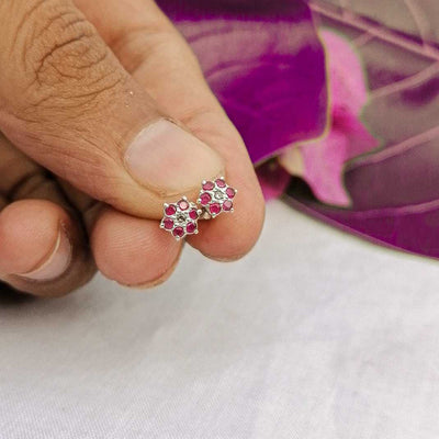 dressy 9mm pink flower stud for festive occasions

