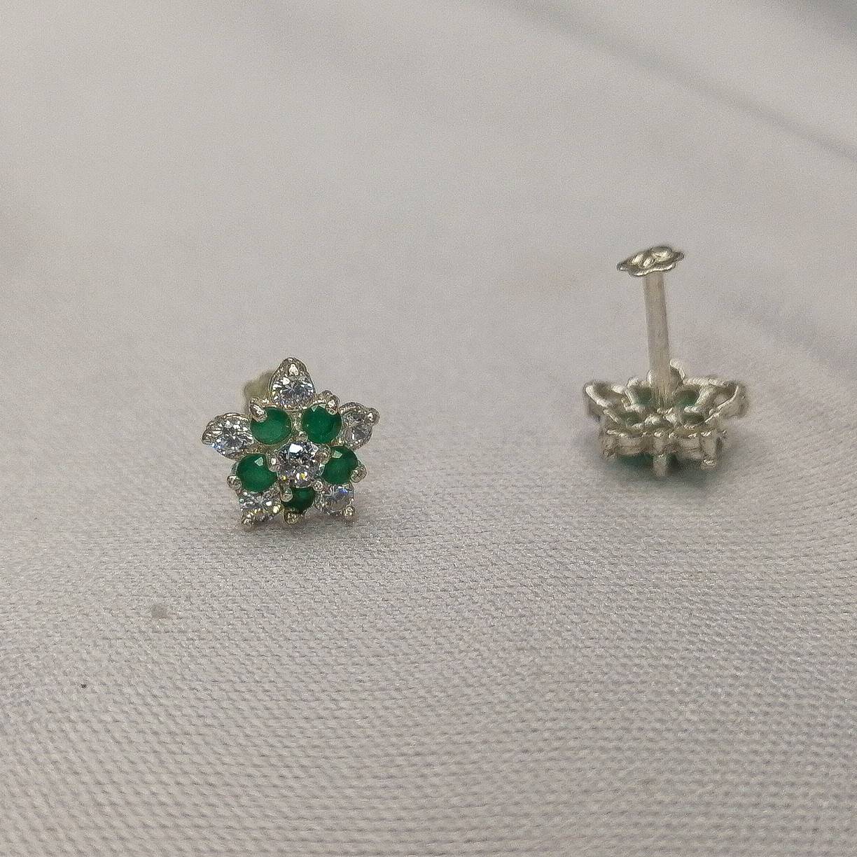 Green white Chandi flower Stud Earrings