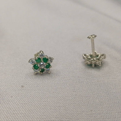 Green white Chandi flower Stud Earrings