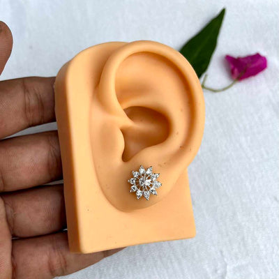 Snowflake flower Zircon Chandi Stud Earrings