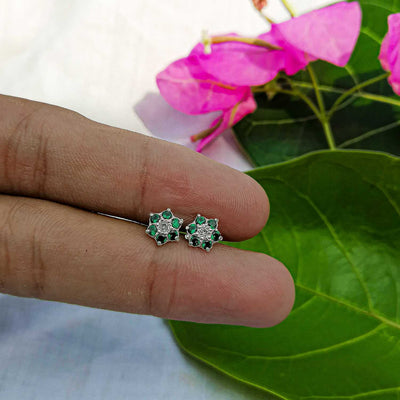 Chandi green flower earrings for sensitive ears


