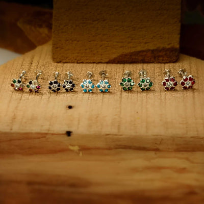 Tiny flower chandi Earrings (5 Colors)
