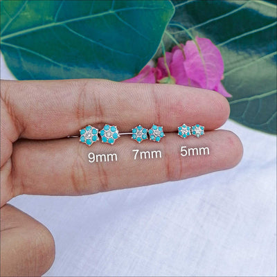 3 pairs silver ferozi flower stud earrings for daily wear

