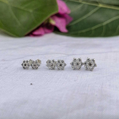 3pairs Hypoallergenic Silver Flower Studs for Lobe Piercing

