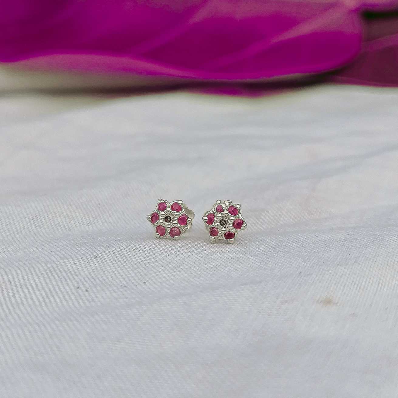5mm pink flower stud side view showing screw back

