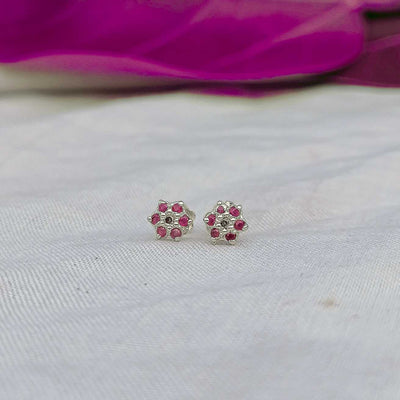5mm pink flower stud side view showing screw back

