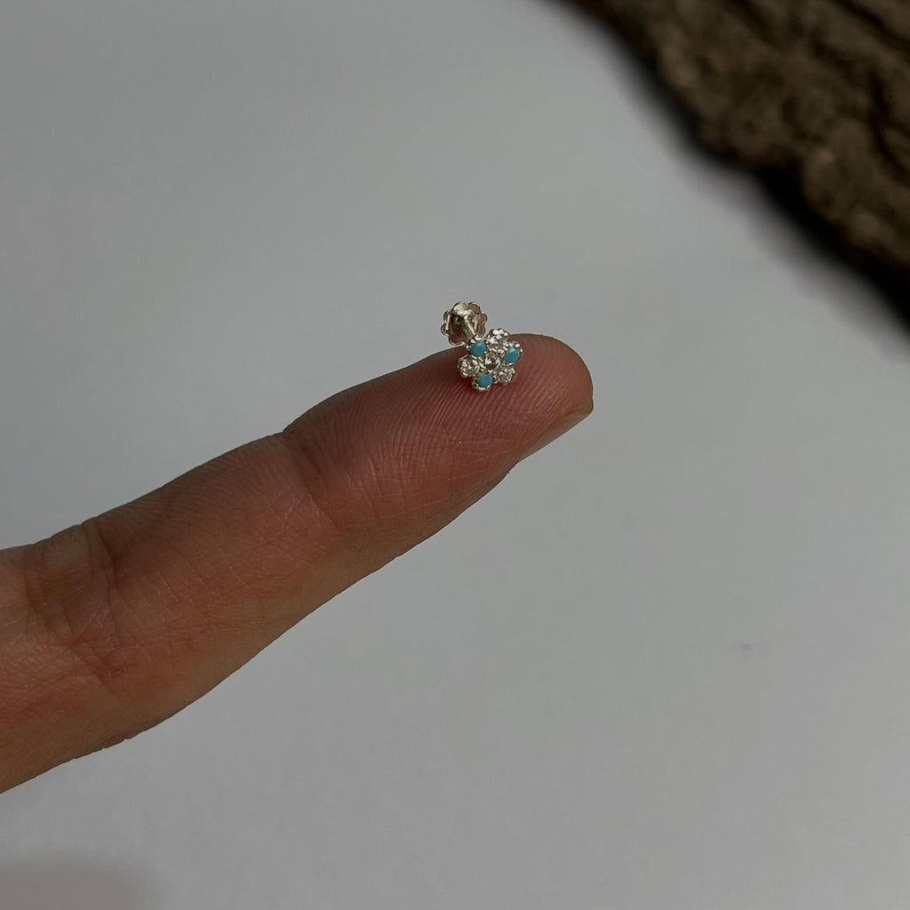 Flower Nose Pin - 925 Sterling Silver - Nickel-Free - Screw Back