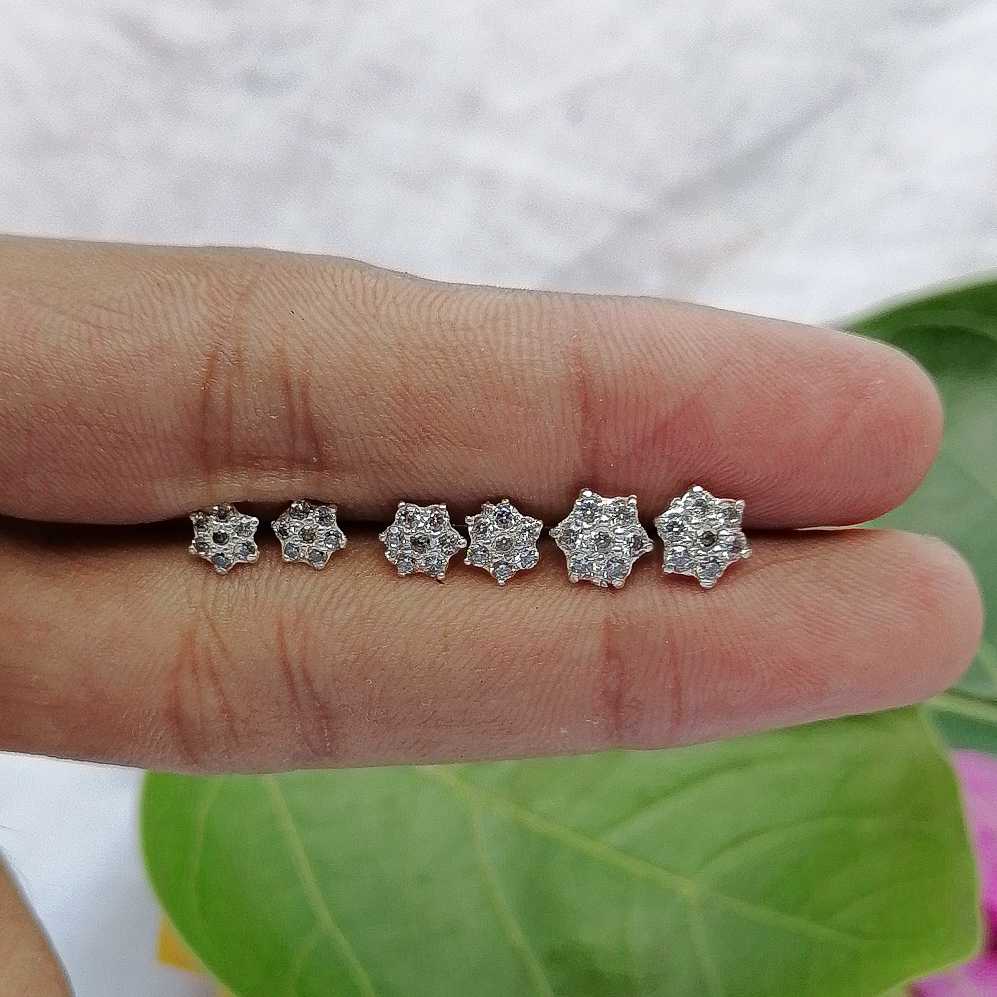 3 Pairs Silver Flower Stud Earrings – Daily Wear Set

