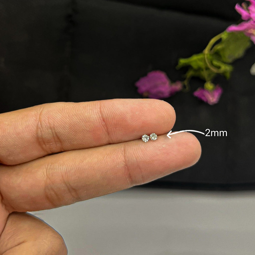  2mm tiny silver screw stud earrings