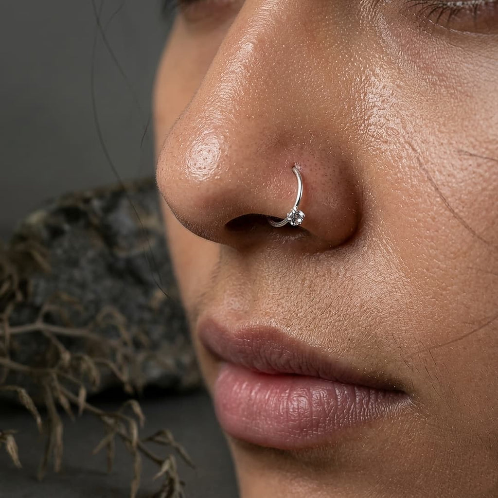 Stone Nose Ring — 925 Sterling Silver | 8mm | 18 Gauge | CZ Stone | Daily Shine
