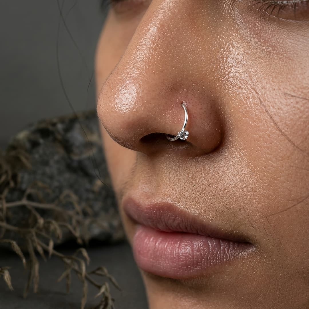 Stone Nose Ring — 925 Sterling Silver | 8mm | 18 Gauge | CZ Stone | Daily Shine